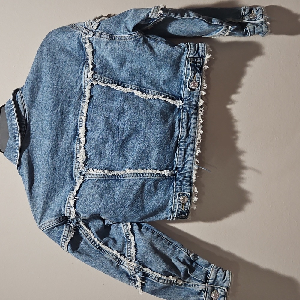 H&M Blue Frayed Denim Jacket kods size 10 - Picture 2 of 5